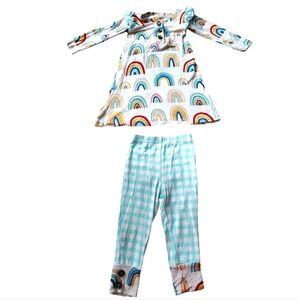 Gigi & Max Bamboo Rainbow Dress Tunic and Checkered Ruffle Butt Pants Set